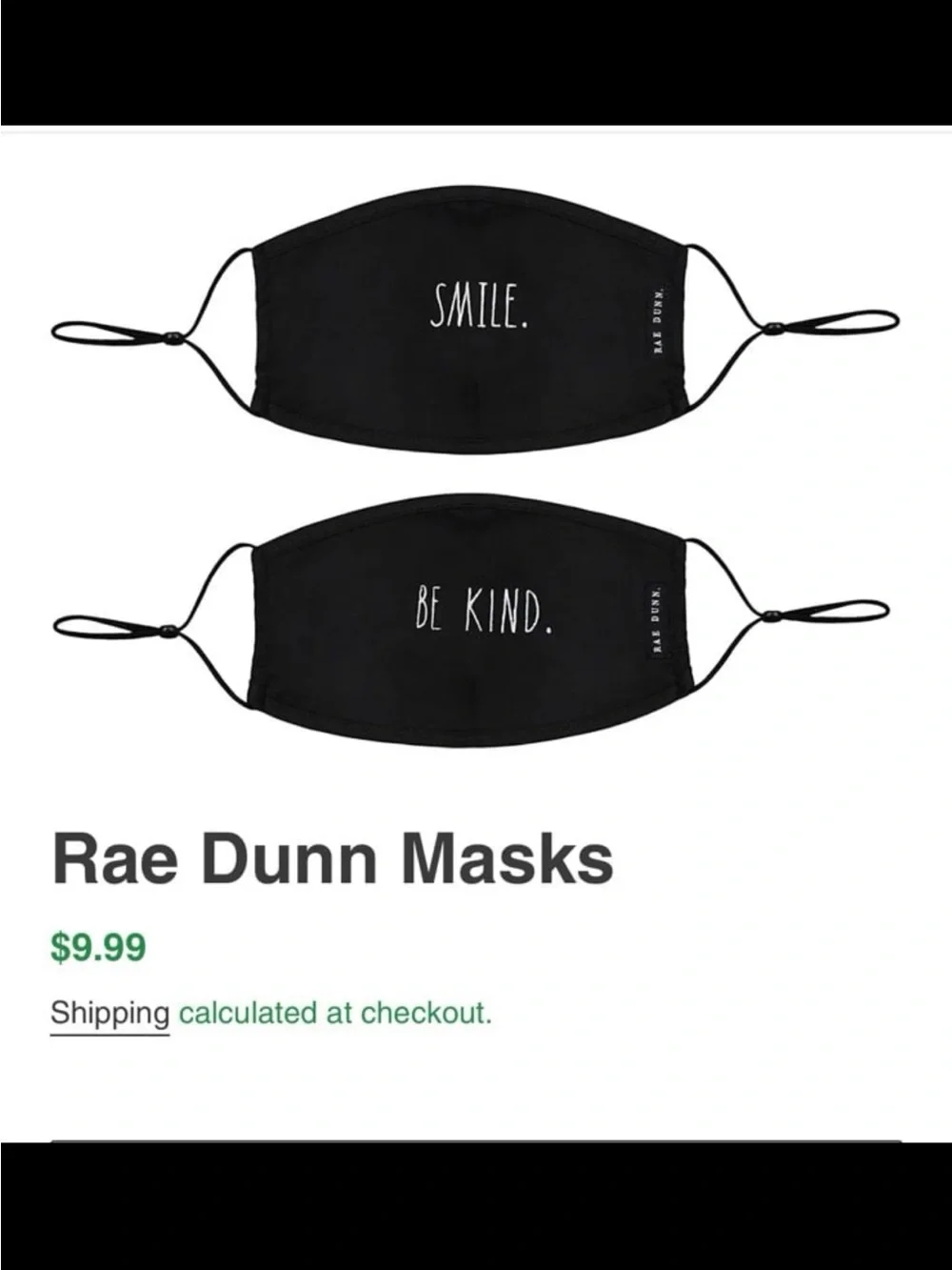 RAE DUNN 2 Packages Smile & Be Kind Fabric Filter Face Masks NEW $20